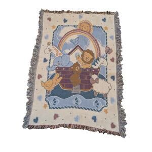 Vintage 90's Noah’s Ark Tapestry Blanket 34x48